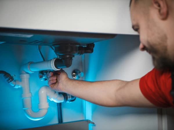 Stockfoto eines Klempners bei der Reparatur einer Spüle