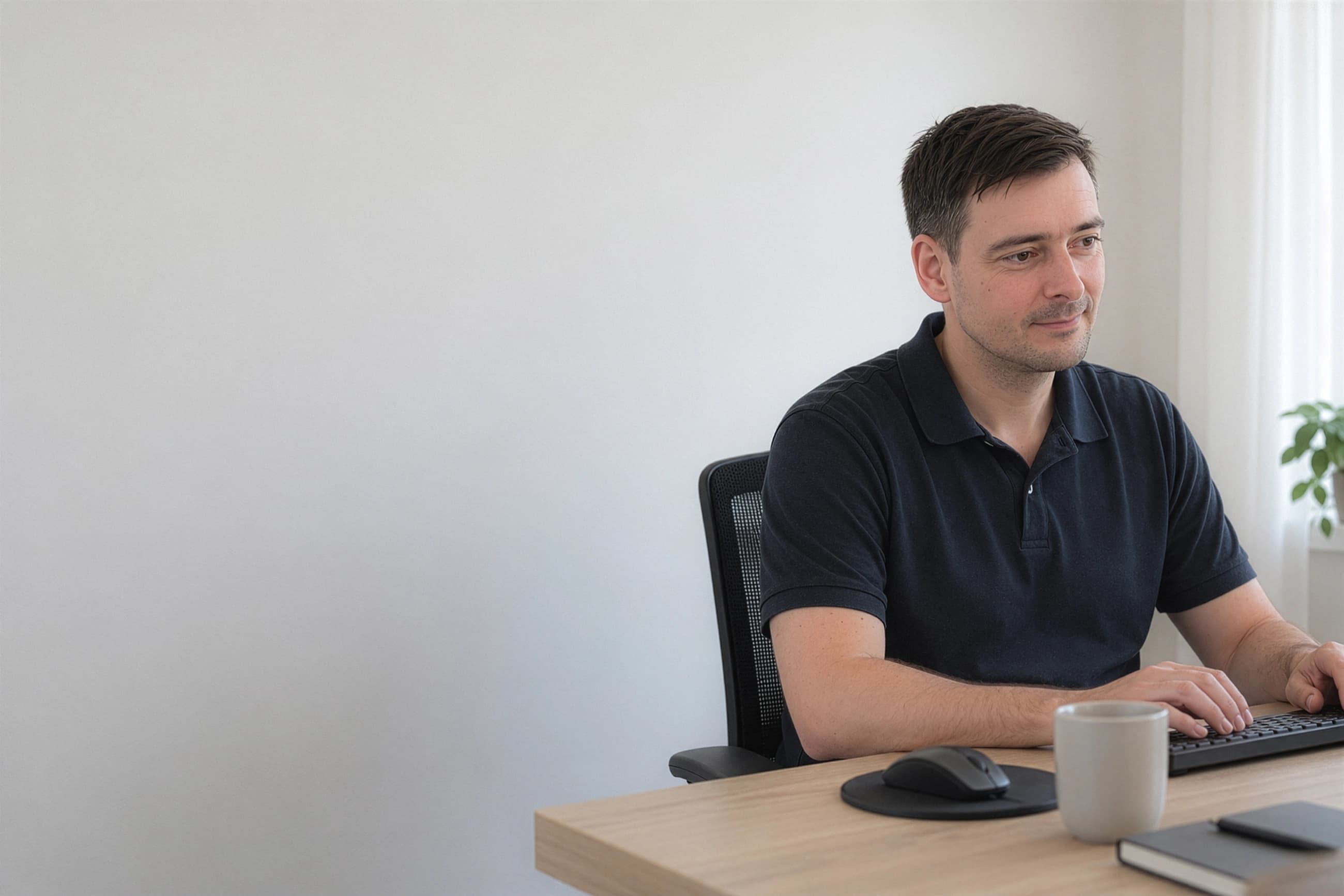 Felix Schröter-Ebel arbeitet an einer Website für einen Dienstleistungsbetrieb
